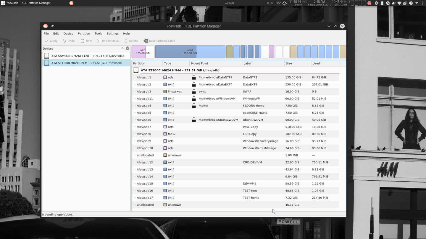 KDE Partition Manager Showing Partitions on the Second HD