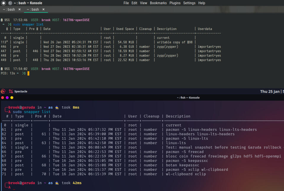 a comparison of garuda linux btrfs configuration with that of opensuse tumbleweed