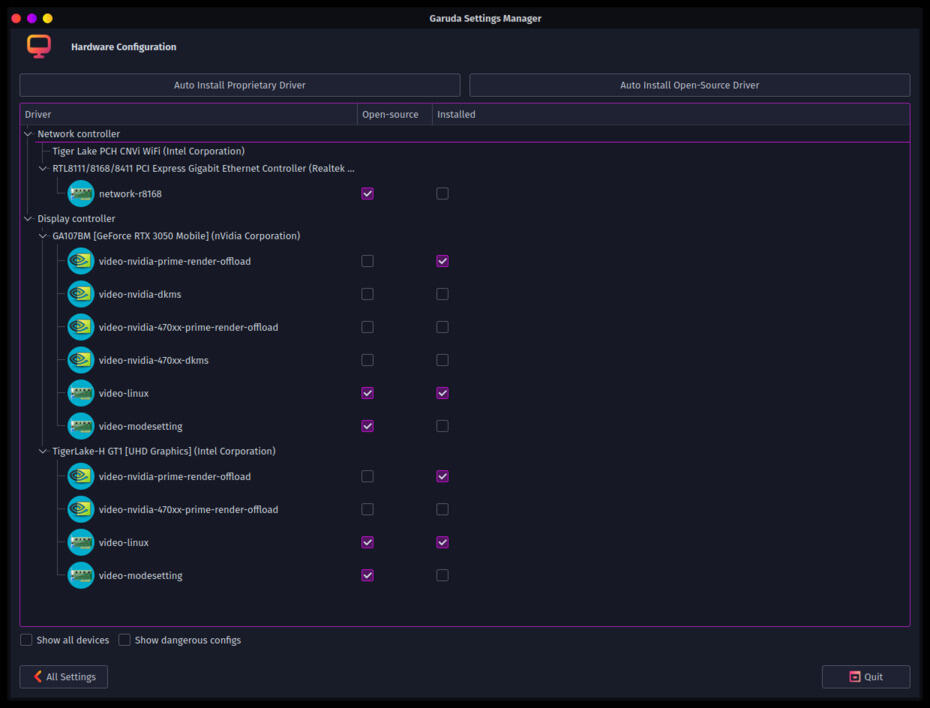 Garuda Settings Manager GUI