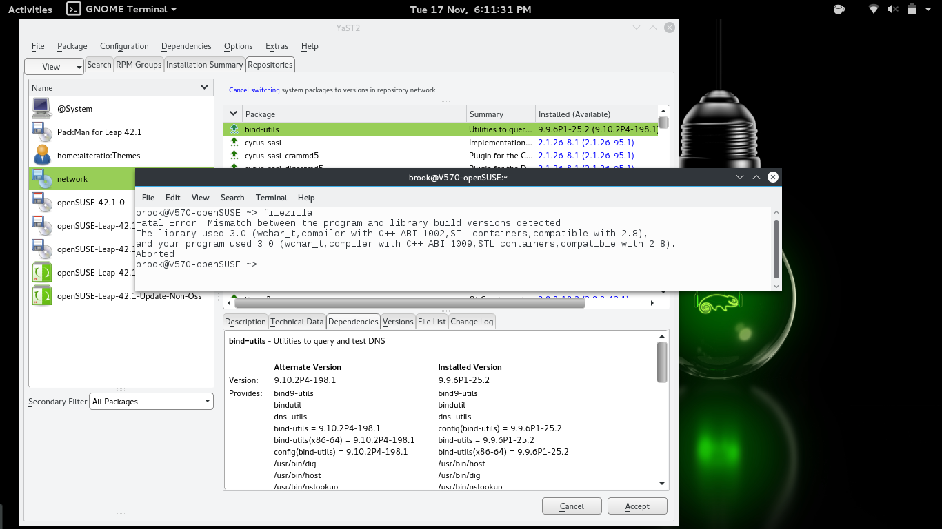 filezilla installed from the network repository can't start because of library and program version mismatch