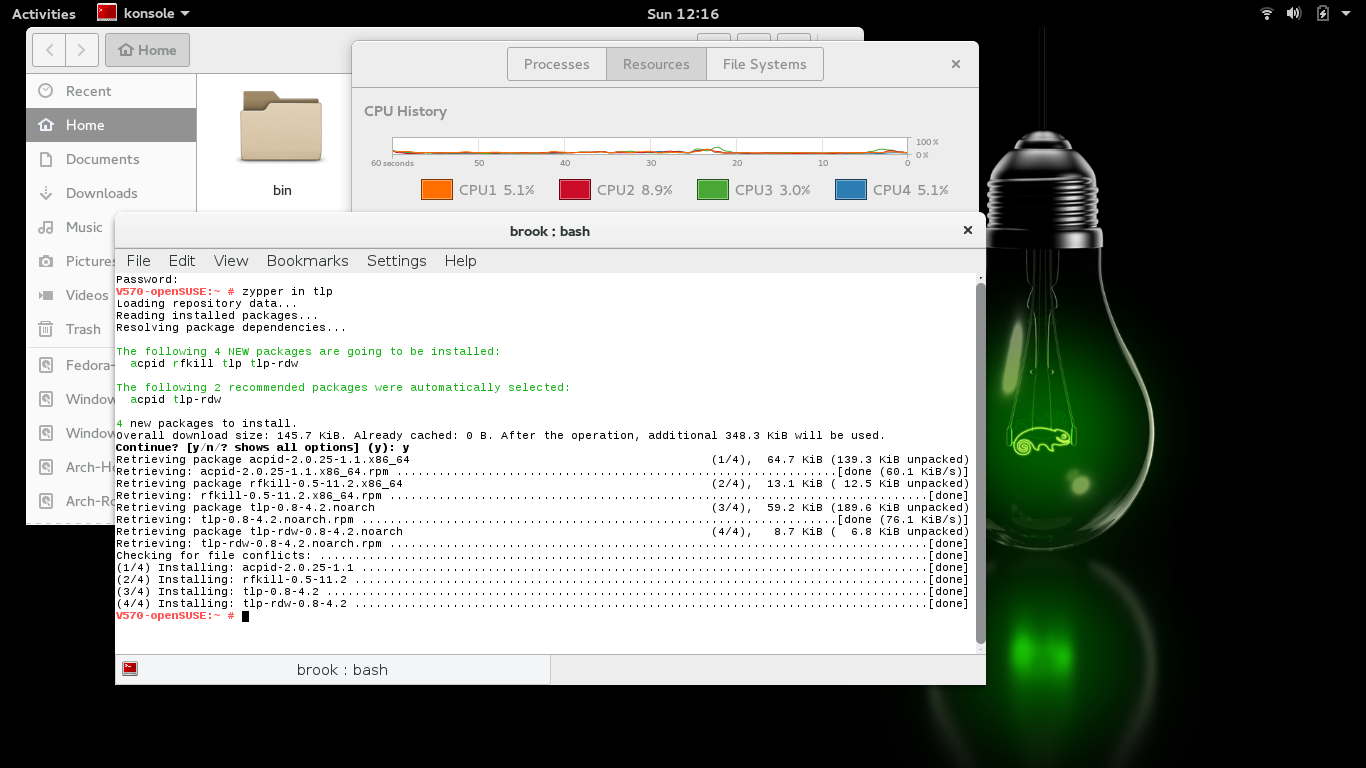 using the zypper command line program to install tlp