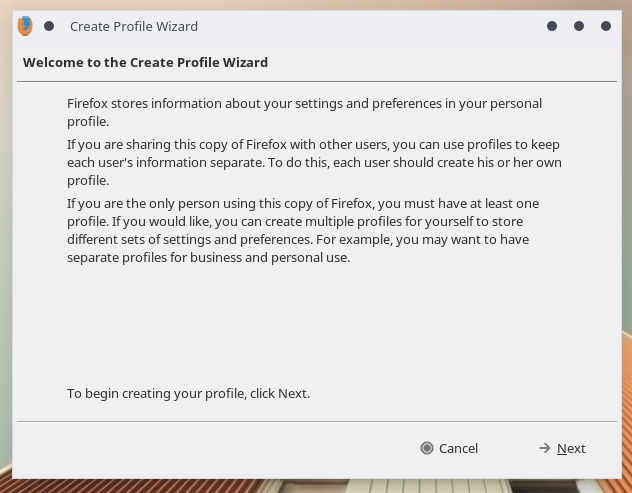 Create Profile Wizard Screen 1.