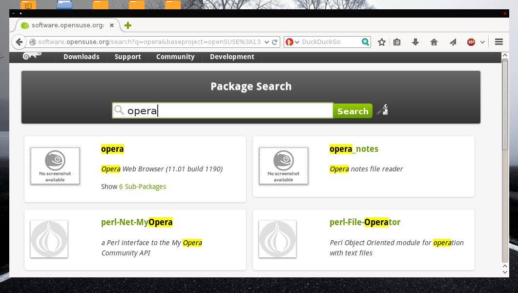 openSUSE software portal search results displayed