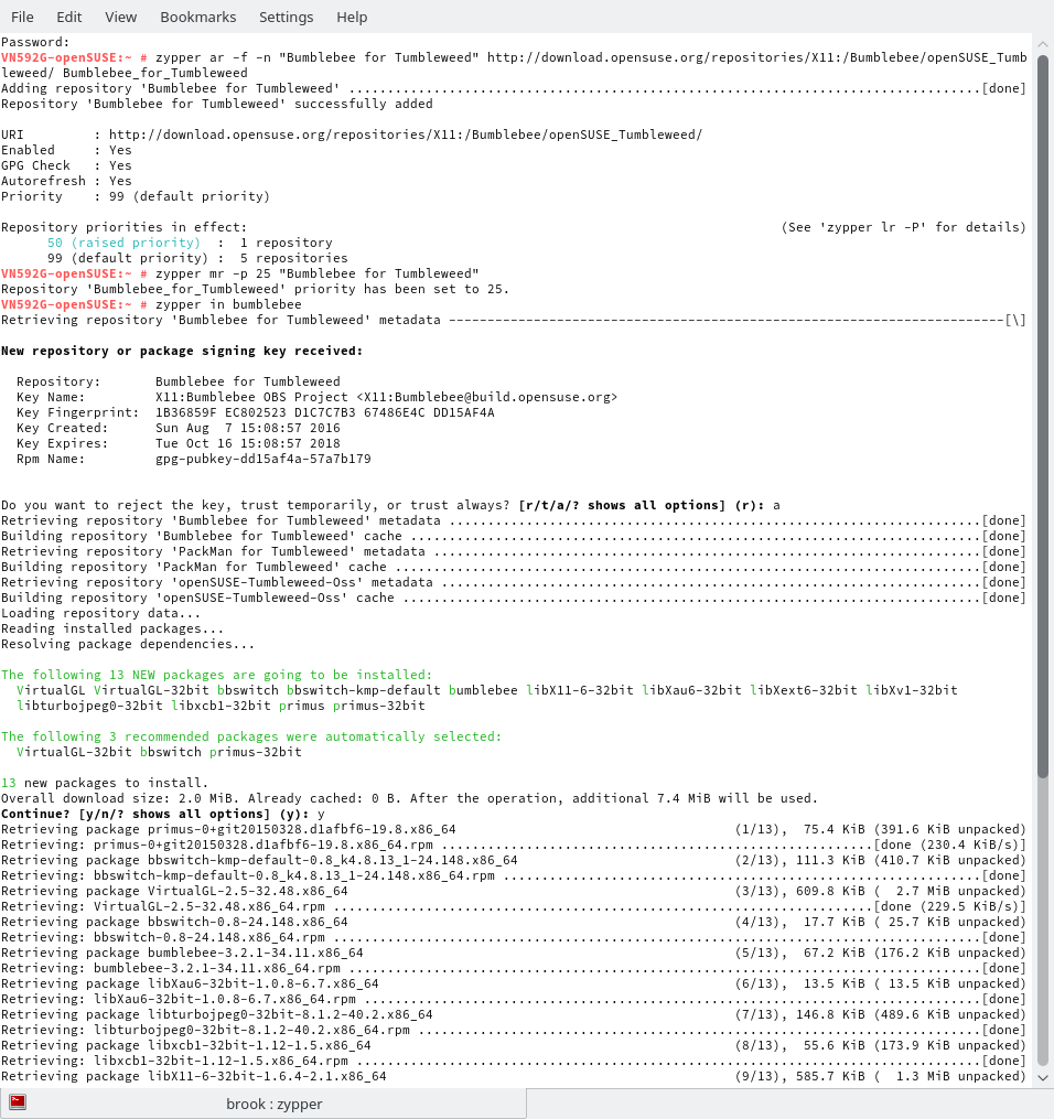 installing bumblebee on opensuse tumbleweed